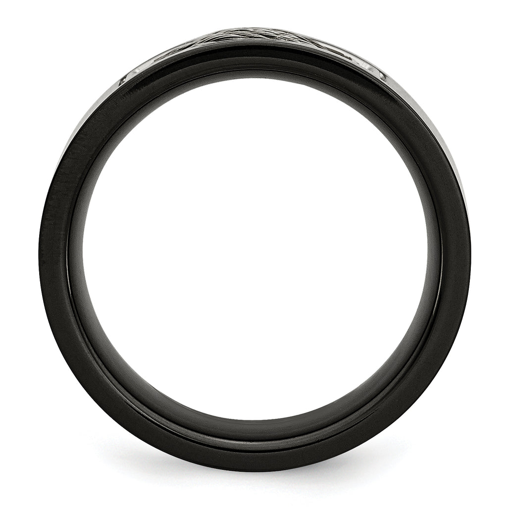 Black IP Wedding Band in Stainless Steel with Grey Wire Inlay, 10mm