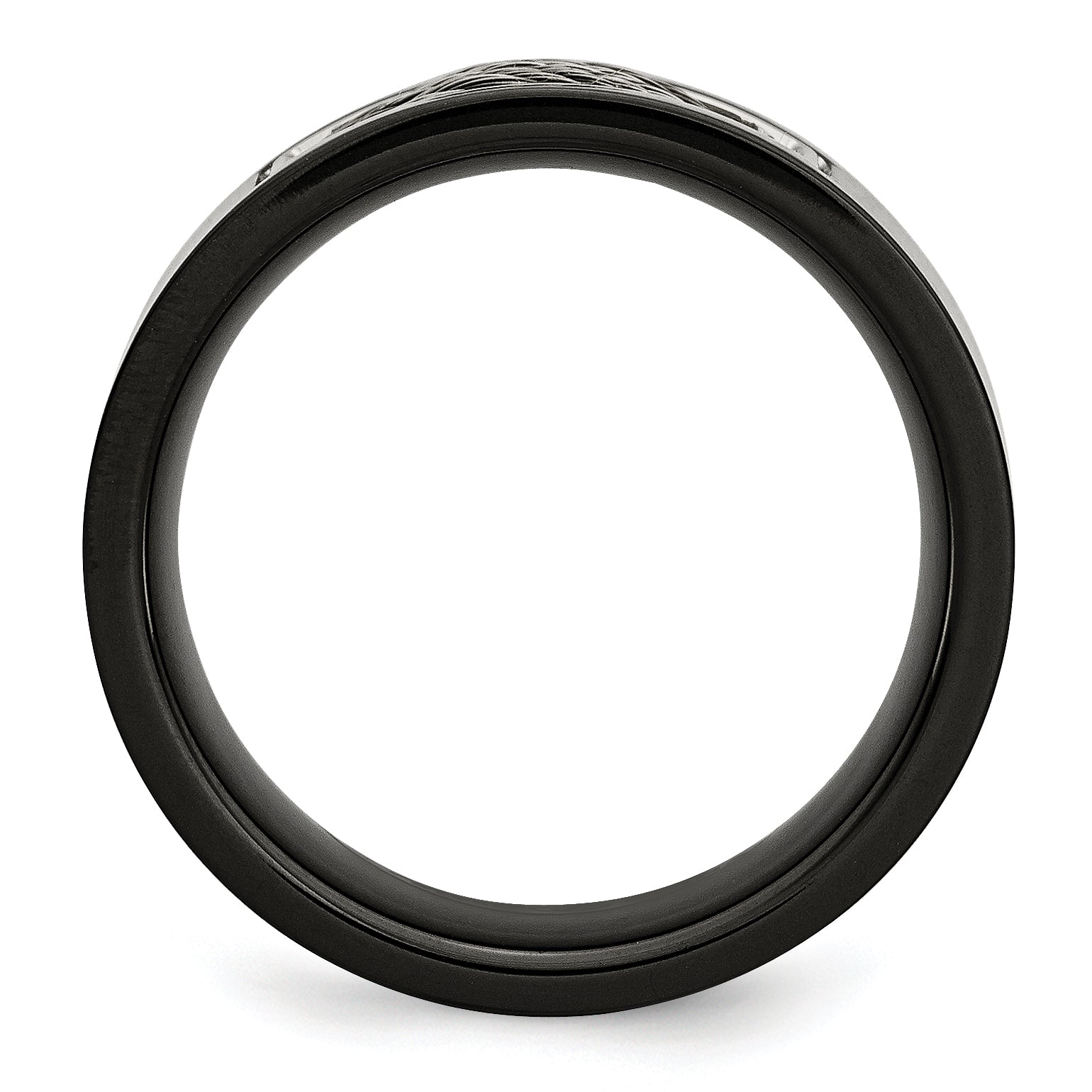 Black IP Wedding Band in Stainless Steel with Grey Wire Inlay, 10mm
