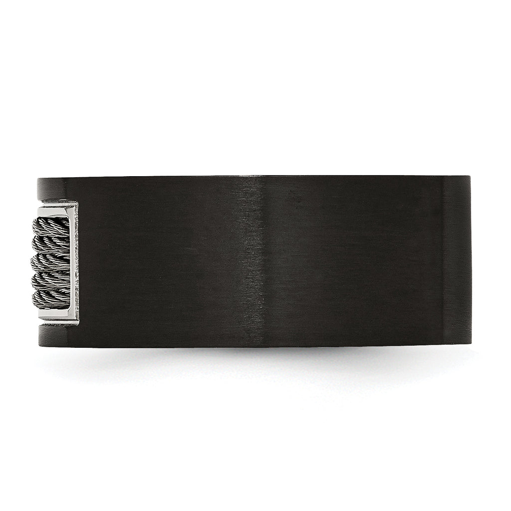 Black IP Wedding Band in Stainless Steel with Grey Wire Inlay, 10mm