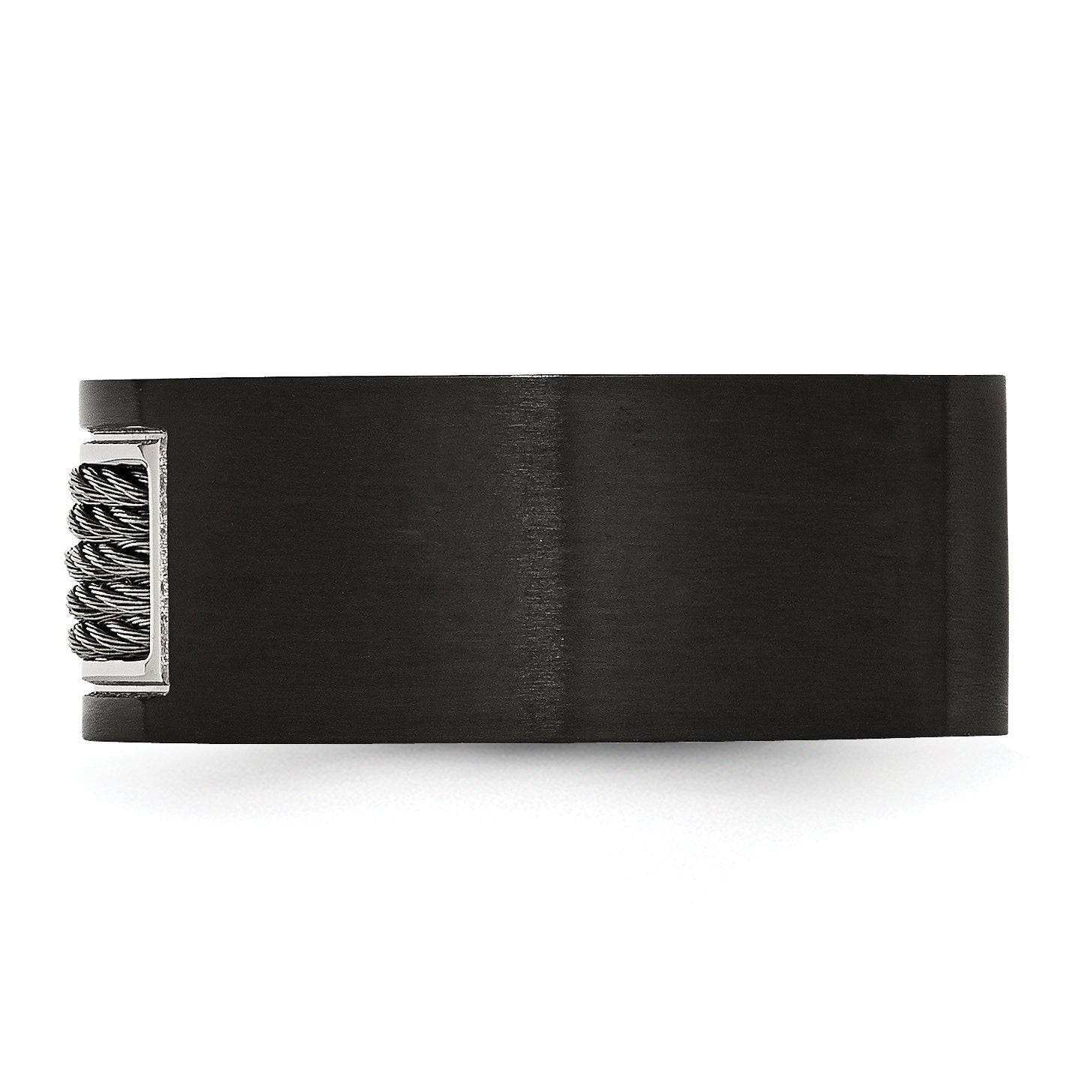 Black IP Wedding Band in Stainless Steel with Grey Wire Inlay, 10mm