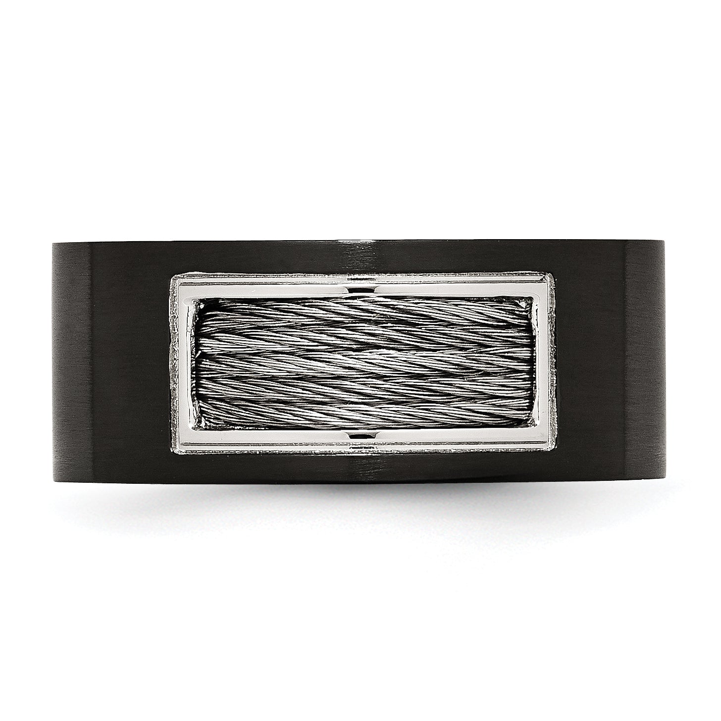 Black IP Wedding Band in Stainless Steel with Grey Wire Inlay, 10mm