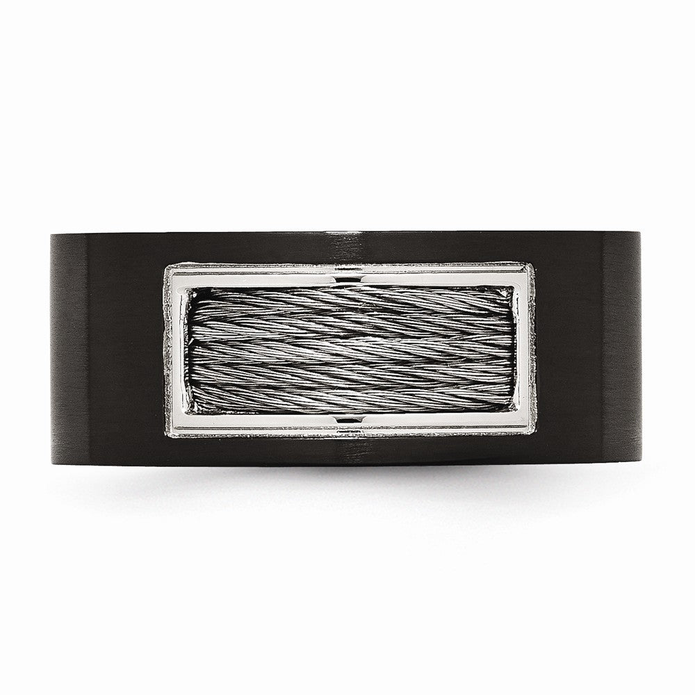 Black IP Wire-Inlay Wedding Band in Stainless Steel, 10mm