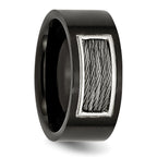 Black IP Wedding Band in Stainless Steel with Grey Wire Inlay, 10mm