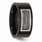 Black IP Wire-Inlay Wedding Band in Stainless Steel, 10mm