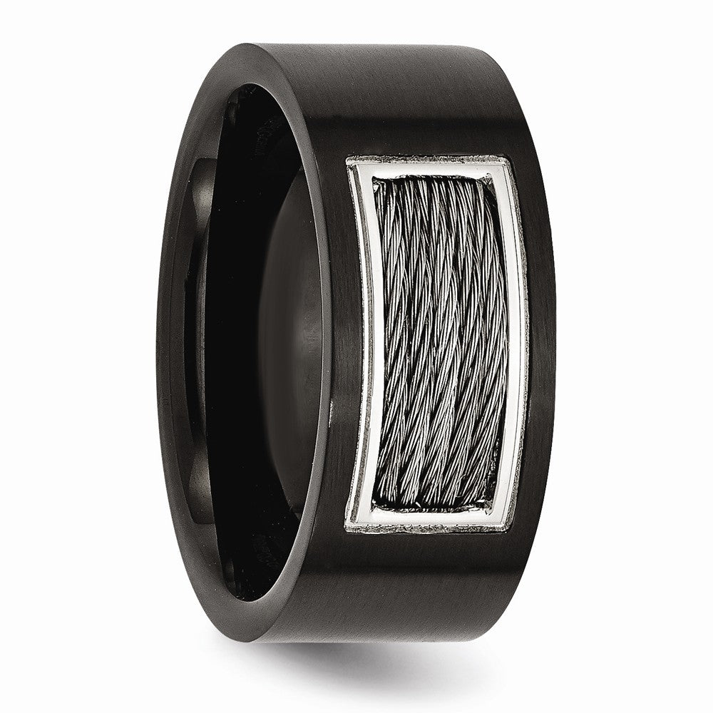 Black IP Wire-Inlay Wedding Band in Stainless Steel, 10mm