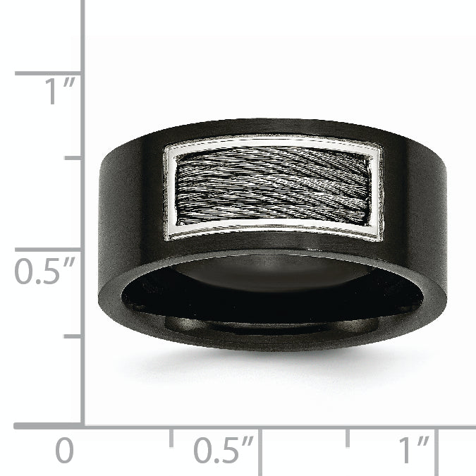 Black IP Wedding Band in Stainless Steel with Grey Wire Inlay, 10mm