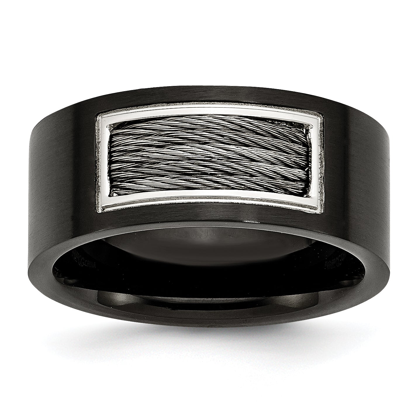 Stainless Steel Polished Black IP-plated WithGrey Wire Inlay 10mm Band Main image