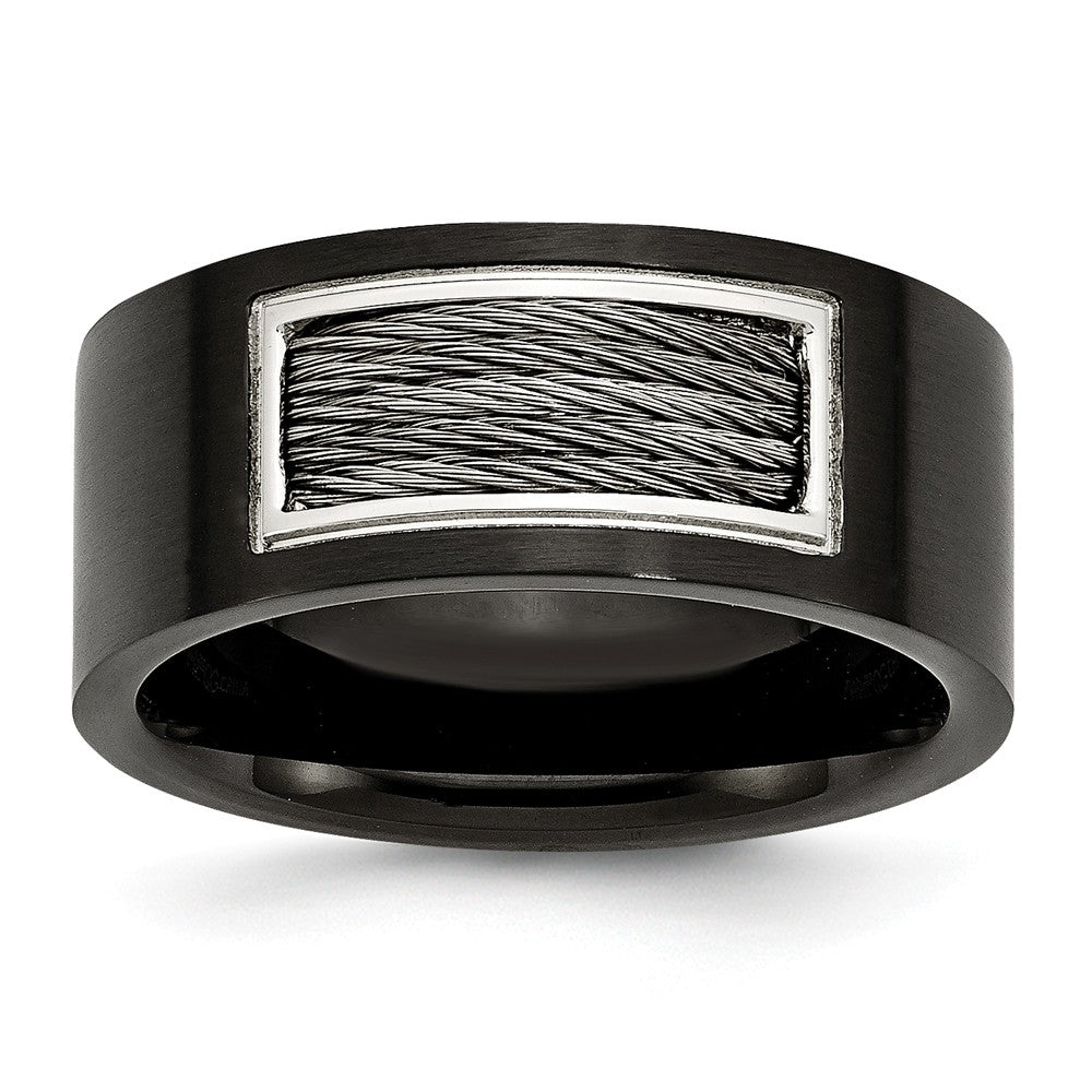 Black IP Wire-Inlay Wedding Band in Stainless Steel, 10mm