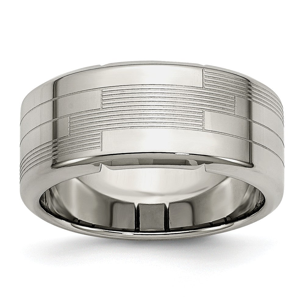Polished & Textured Wedding Band in Stainless Steel, 9mm Main image