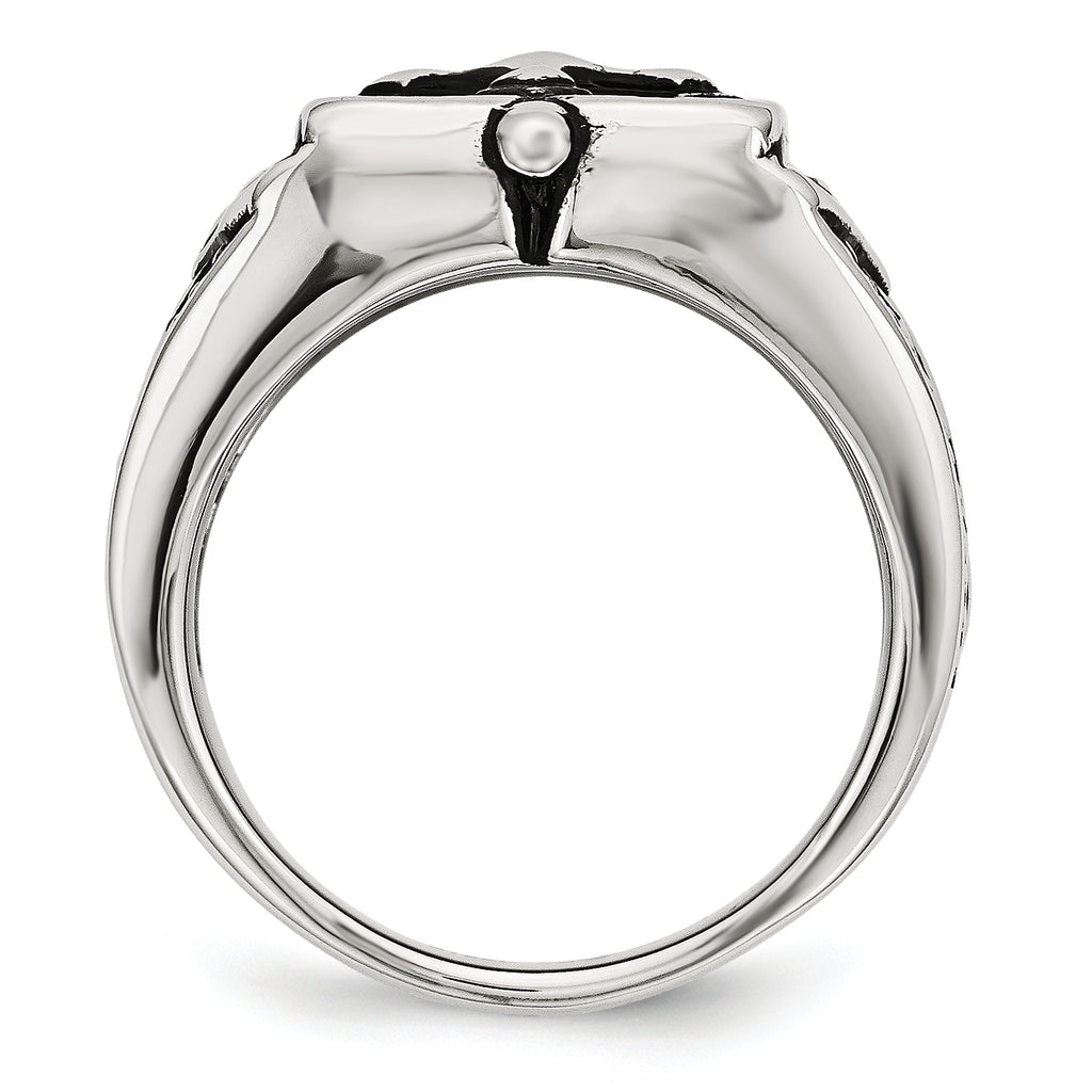 Antiqued Cross Ring in Stainless Steel, 10mm