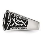 Antiqued Cross Ring in Stainless Steel, 10mm