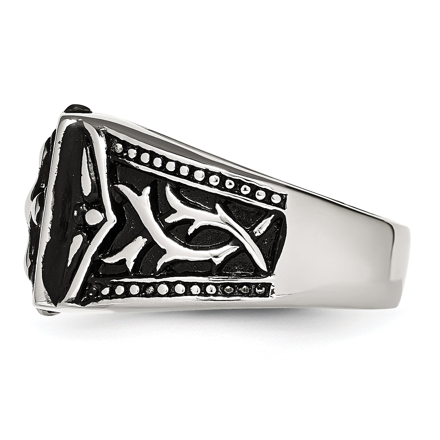 Antiqued Cross Ring in Stainless Steel, 10mm