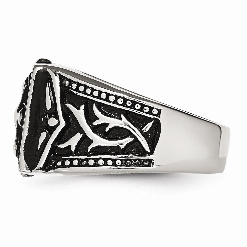 Stainless Steel Themed Cross Ring with Polished Antiqued Finish