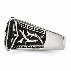 Stainless Steel Themed Cross Ring with Polished Antiqued Finish