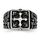 Antiqued Cross Ring in Stainless Steel, 10mm