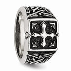 Stainless Steel Themed Cross Ring with Polished Antiqued Finish