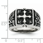 Antiqued Cross Ring in Stainless Steel, 10mm