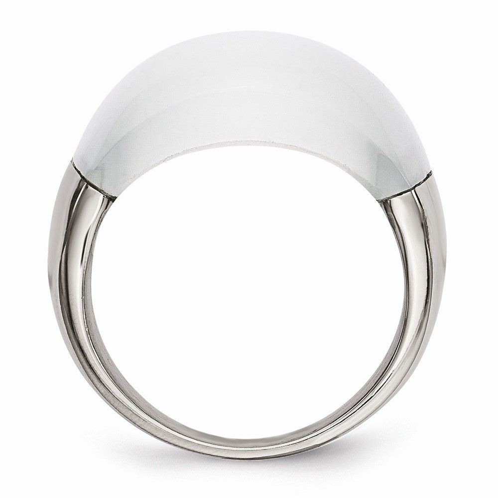 Sophia Jewelers Brushed Stainless Steel Cat's Eye Ring With Natural White Stone - 6
