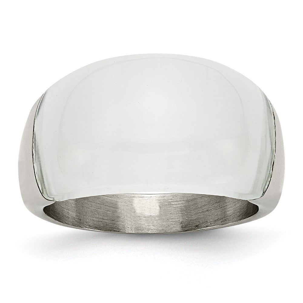 Sophia Jewelers Brushed Stainless Steel Cat's Eye Ring With Natural White Stone - 6