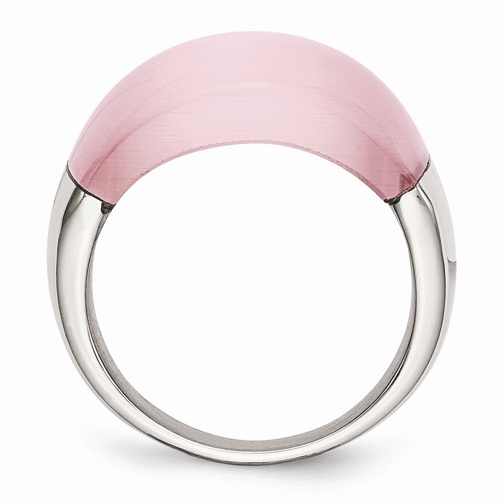 Stainless Steel Cat's Eye Ring with Pink Brushed Finish, 12mm Elegant Style - 6