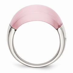 Stainless Steel Cat's Eye Ring with Pink Brushed Finish, 12mm Elegant Style - 6