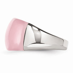 Stainless Steel Cat's Eye Ring with Pink Brushed Finish, 12mm Elegant Style - 6
