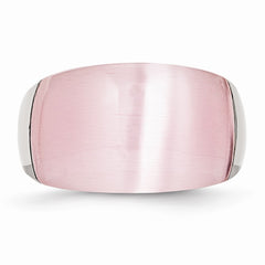 Stainless Steel Cat's Eye Ring with Pink Brushed Finish, 12mm Elegant Style - 6