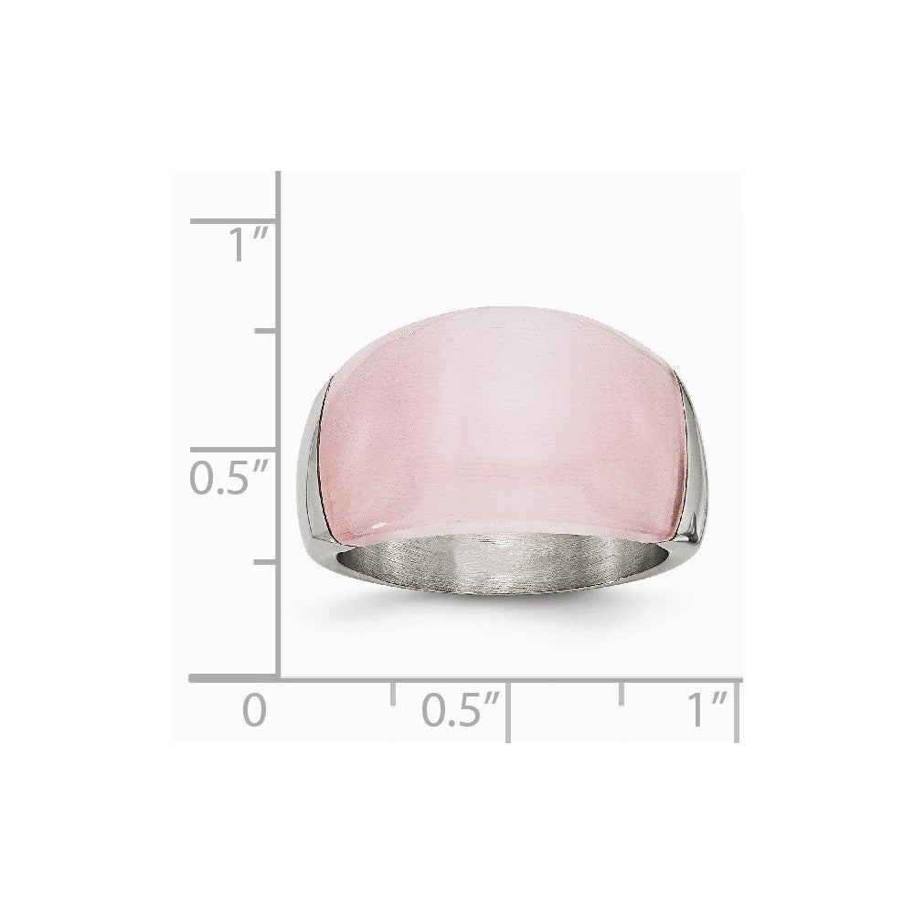 Stainless Steel 12mm Pink Cat's Eye Ring