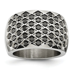 Stainless Steel Black CZs Polished Ring