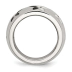 StainleSterling Silver Steel Black & White Enamel Flowers WithCZ Ring