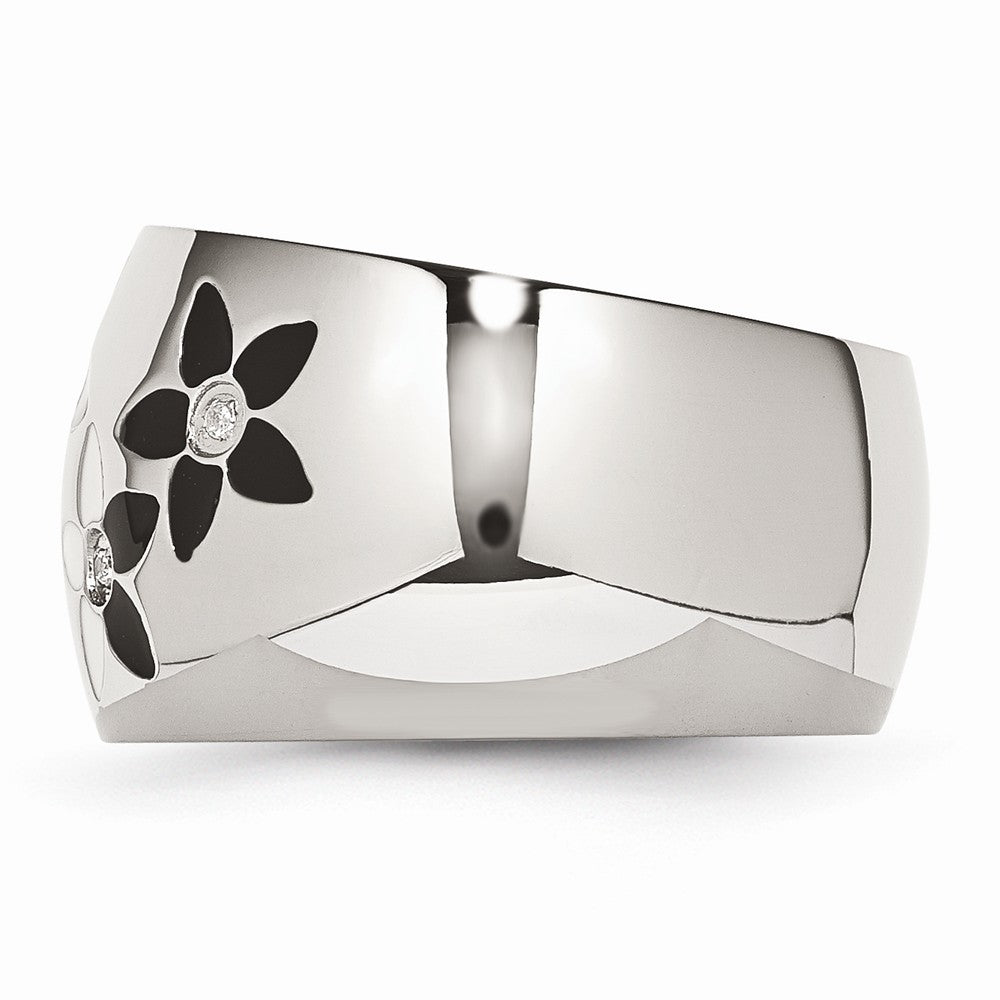Sophia Jewelers Stainless Steel Enamel Flower CZ Ring Polished Elegance - 6 - 6