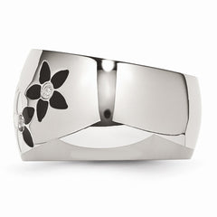 Sophia Jewelers Stainless Steel Enamel Flower CZ Ring Polished Elegance - 6 - 6