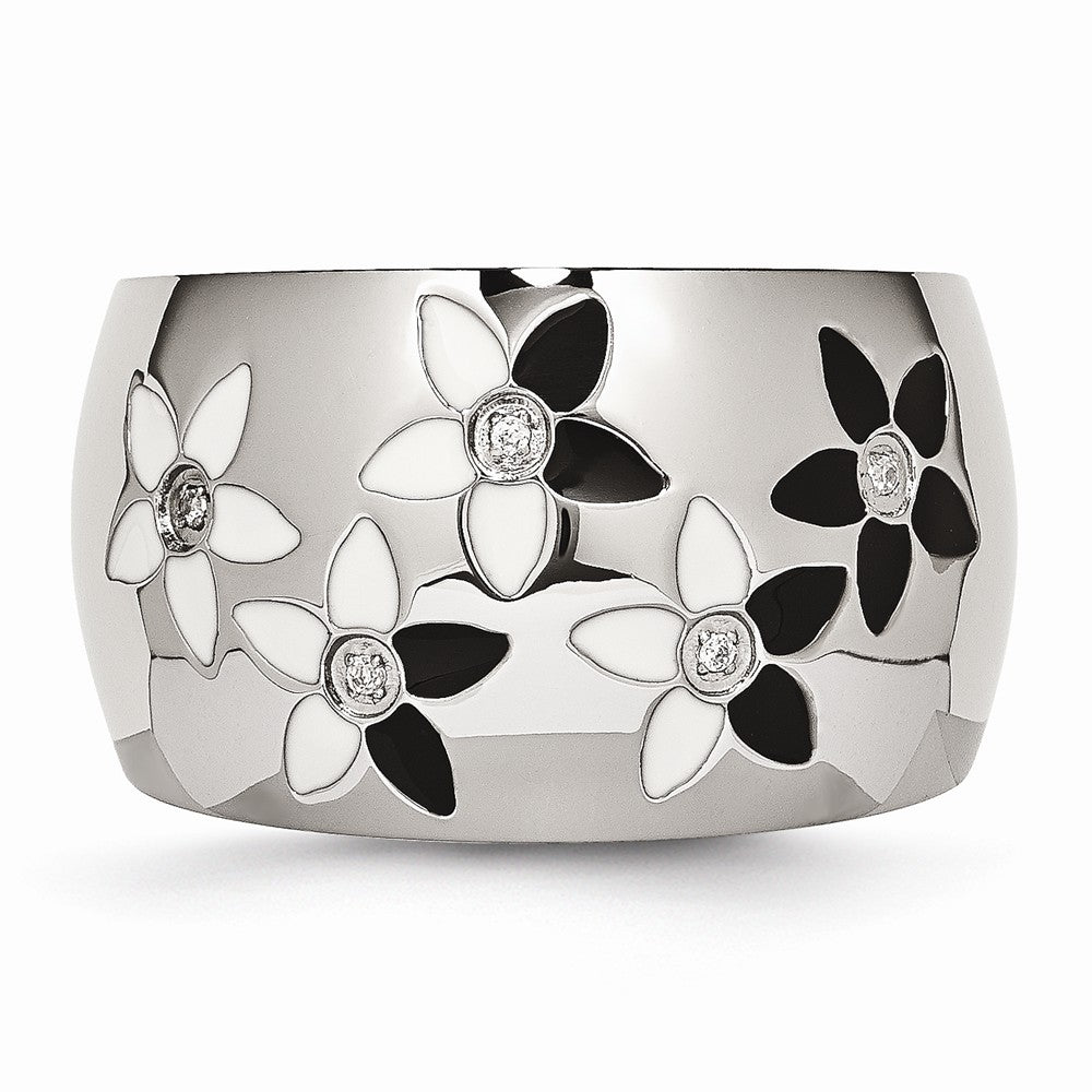 Sophia Jewelers Stainless Steel Enamel Flower CZ Ring Polished Elegance - 6 - 6