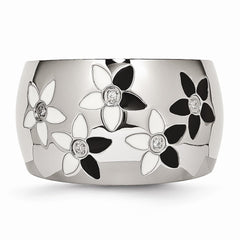 Sophia Jewelers Stainless Steel Enamel Flower CZ Ring Polished Elegance - 6 - 6