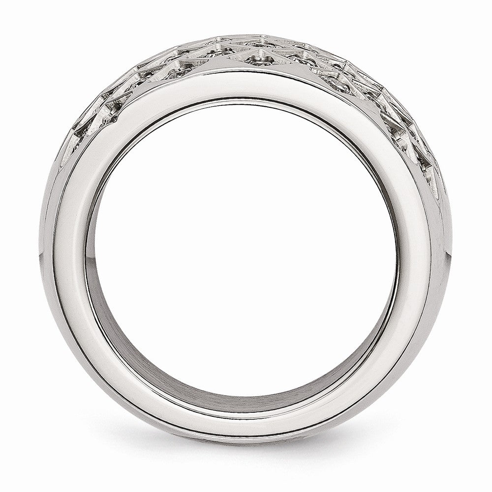 Stainless Steel Fashion Ring with White CZ, Polished Elegance - 6 - 6