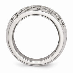 Stainless Steel Fashion Ring with White CZ, Polished Elegance - 6 - 6