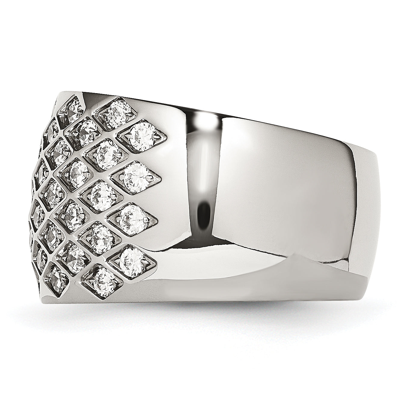 Stainless Steel White CZs Polished Ring