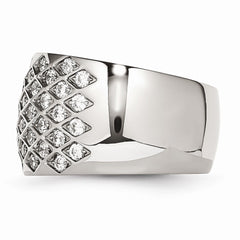 Stainless Steel Fashion Ring with White CZ, Polished Elegance - 6 - 6