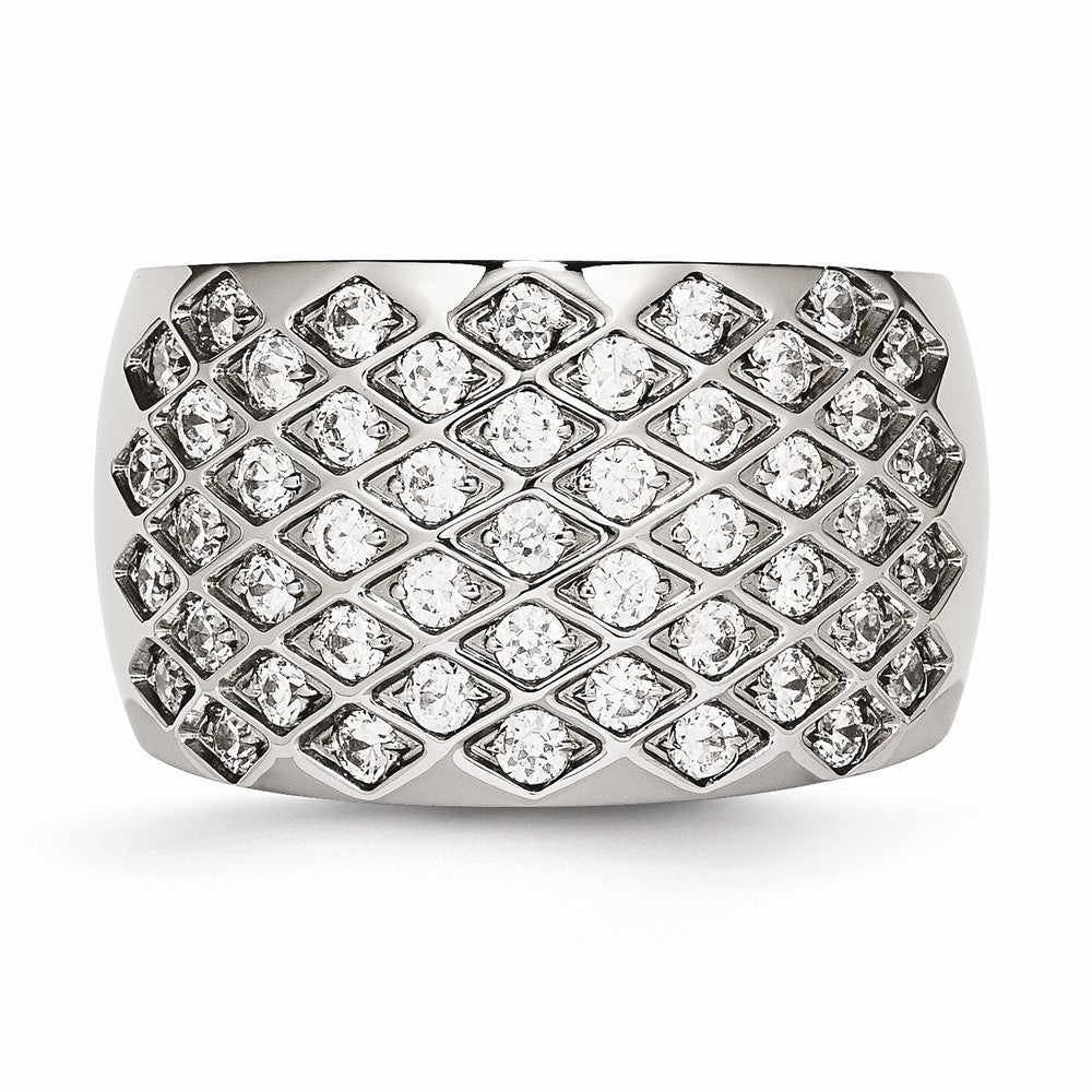 Stainless Steel Fashion Ring with White CZ, Polished Elegance - 6 - 6