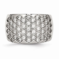 Stainless Steel Fashion Ring with White CZ, Polished Elegance - 6 - 6