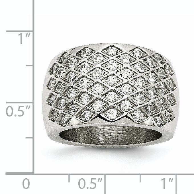 Stainless Steel White CZs Polished Ring