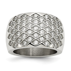 Stainless Steel Fashion Ring with White CZ, Polished Elegance - 6 - 6