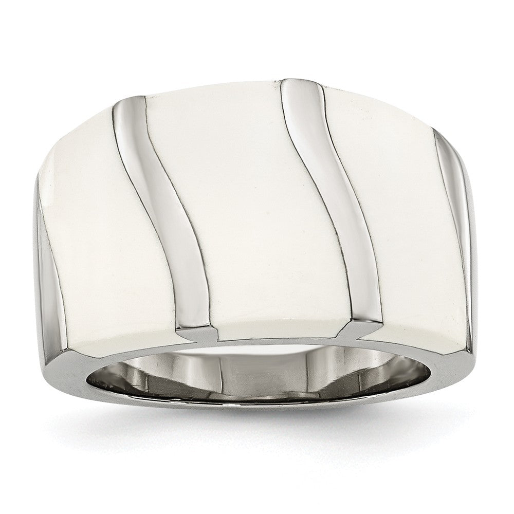 Sophia Jewelers Polished Stainless Steel White Enamel Fashion Ring