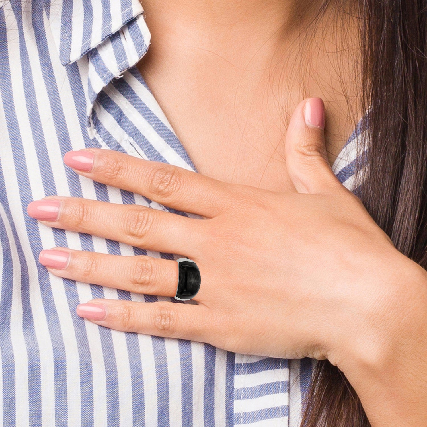 Stainless Steel 12mm Black Cat's Eye Ring