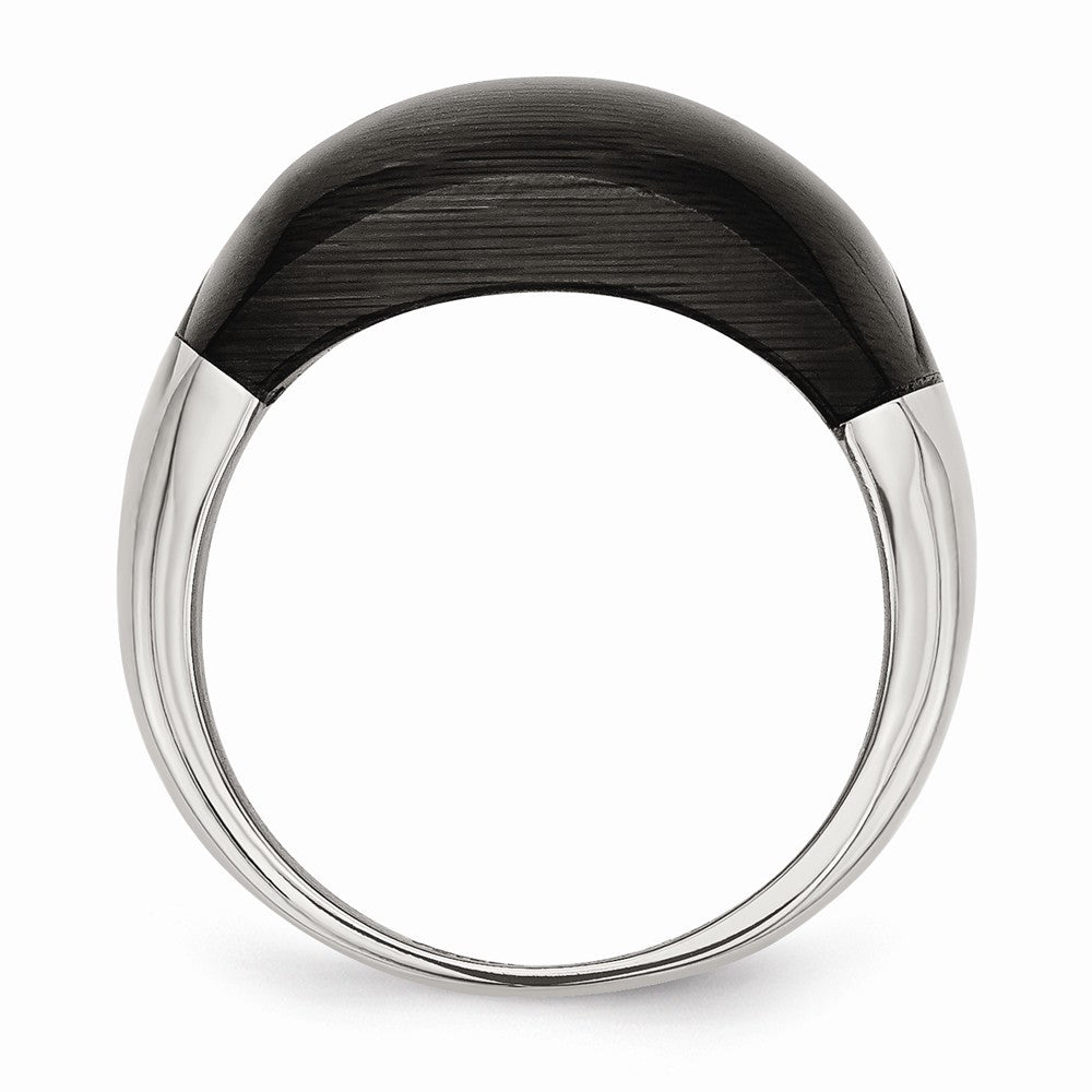 Stainless Steel Fashion Ring with Black Cat's Eye Stone 12mm Brushed Finish - 6