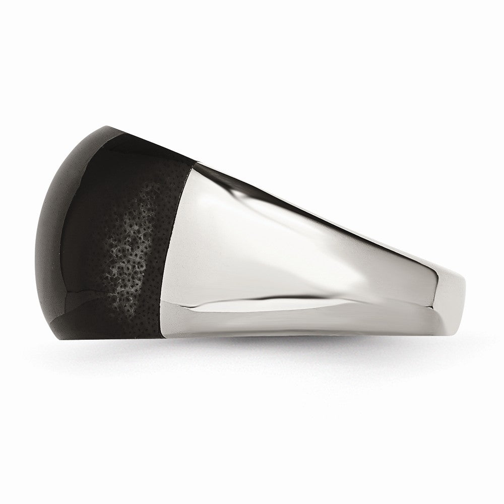 Stainless Steel Fashion Ring with Black Cat's Eye Stone 12mm Brushed Finish