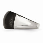 Stainless Steel Fashion Ring with Black Cat's Eye Stone 12mm Brushed Finish
