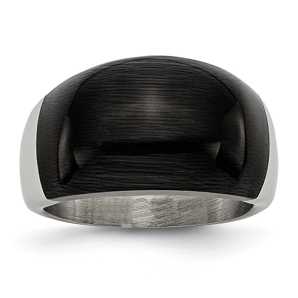 Stainless Steel Fashion Ring with Black Cat's Eye Stone 12mm Brushed Finish