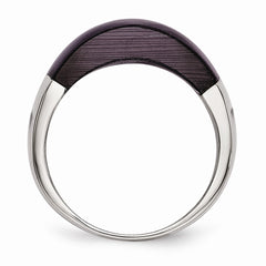 Stainless Steel Black Cat's Eye Fashion Ring with Brushed Finish - 6