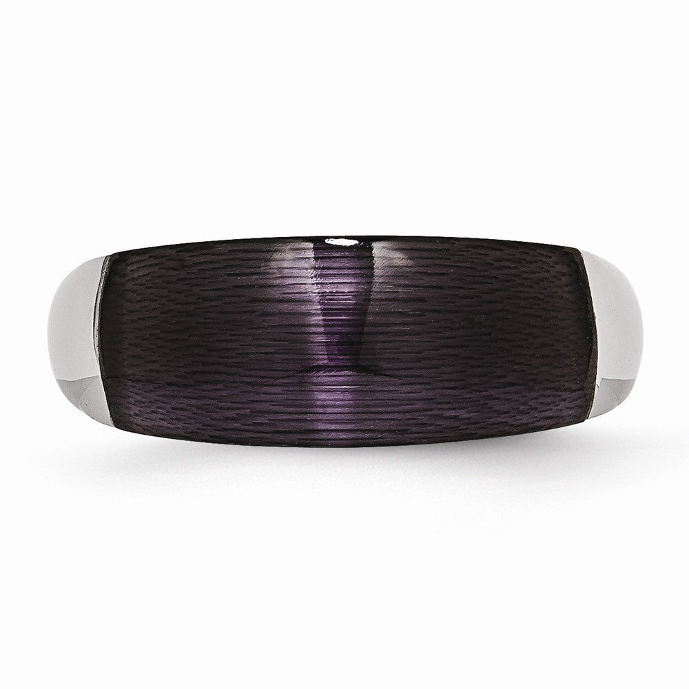 Stainless Steel Black Cat's Eye Fashion Ring with Brushed Finish - 6